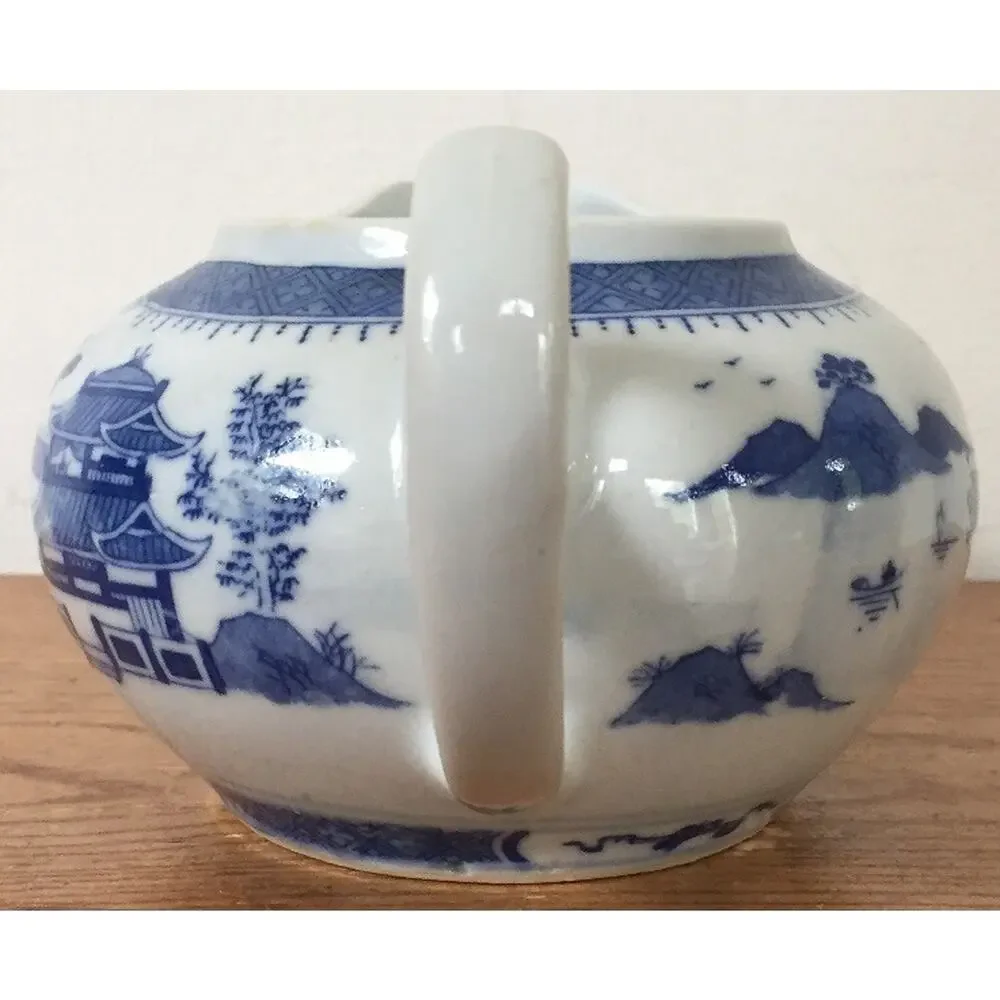 Vintage Antique Oriental Delft Flow Blue Made in China Chinese Porcelain Creamer